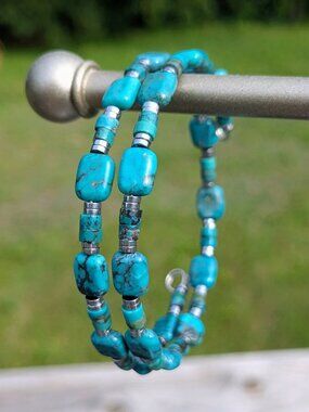 Turquoise-like Stone and Silver Hematite Bracelet